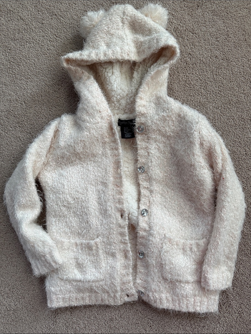 Cynthia Rowley Cream Fuzzy Hooded Cardigan with Ear Details